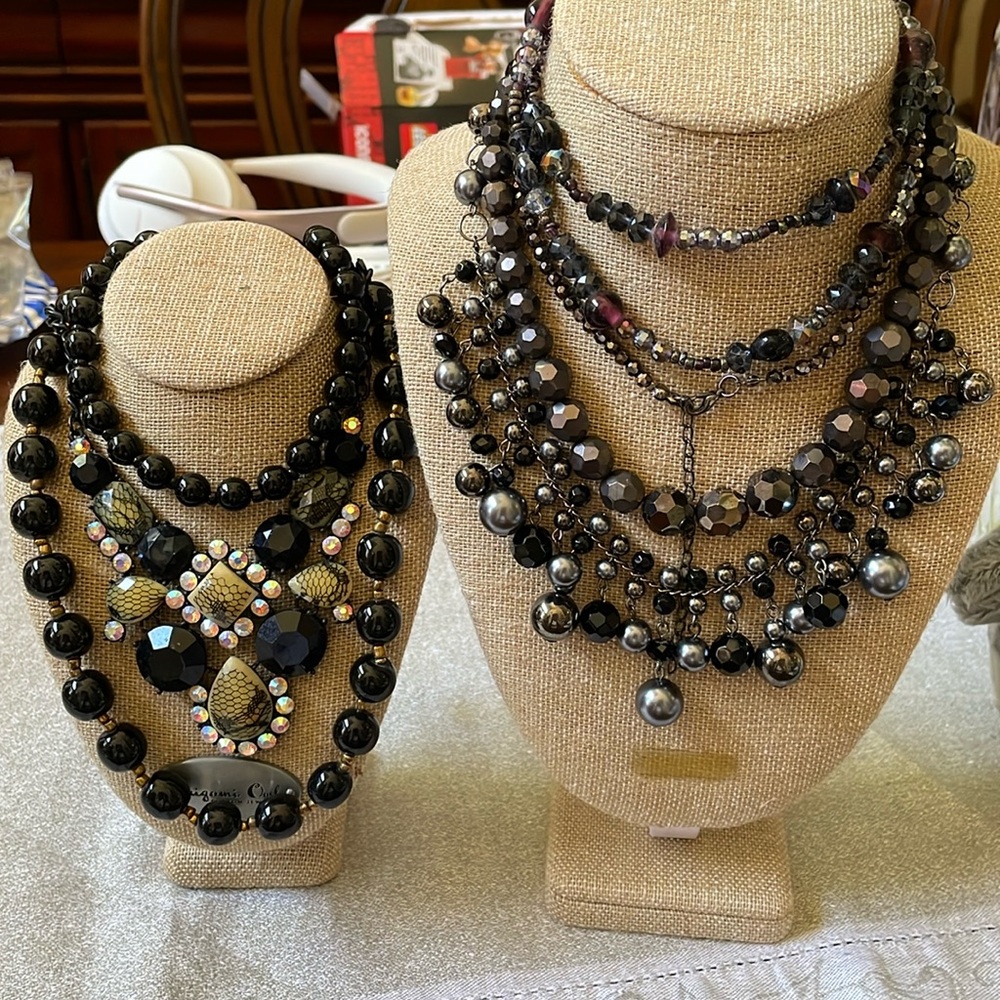♡Lot Of 6 Classic Black Vintage Glass Beaded Necklaces♡